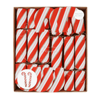 Red and white striped Christmas crackers candy cane design holiday decor from Parte Haus party supply store in Bethesda Maryland