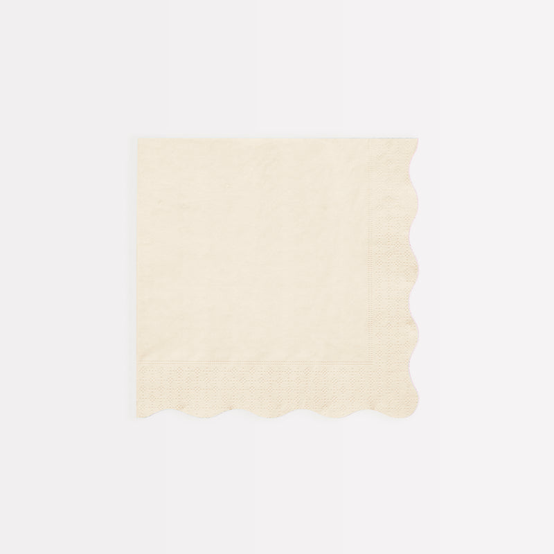 Cream napkin with scalloped edge elegant solid design from Parte Haus party supply store in Bethesda MD