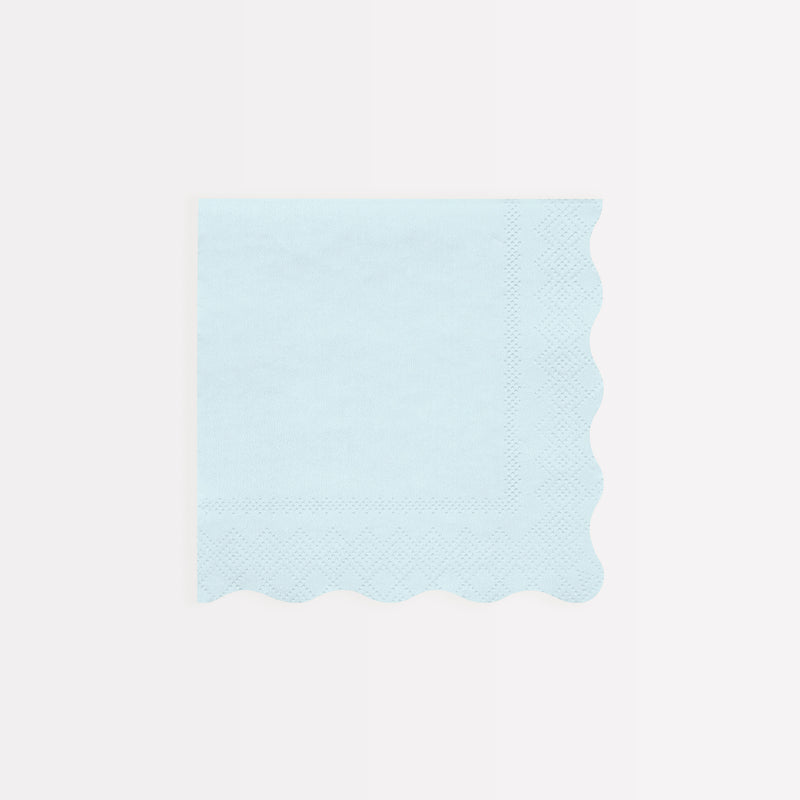Light blue napkin with scalloped edges for birthday or baby shower from Parte Haus party supply store in Bethesda MD
