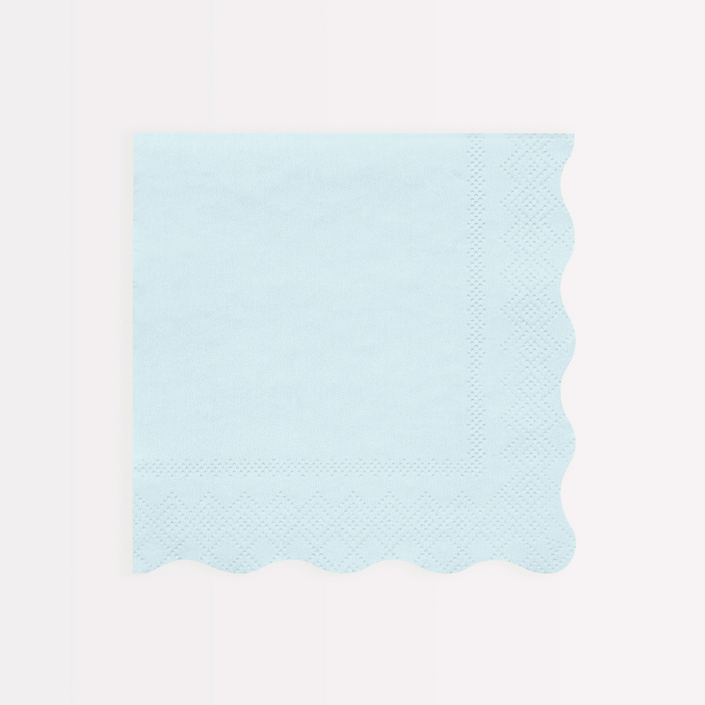 Light blue scalloped napkin elegant design for birthday from Parte Haus party supply store in Bethesda MD