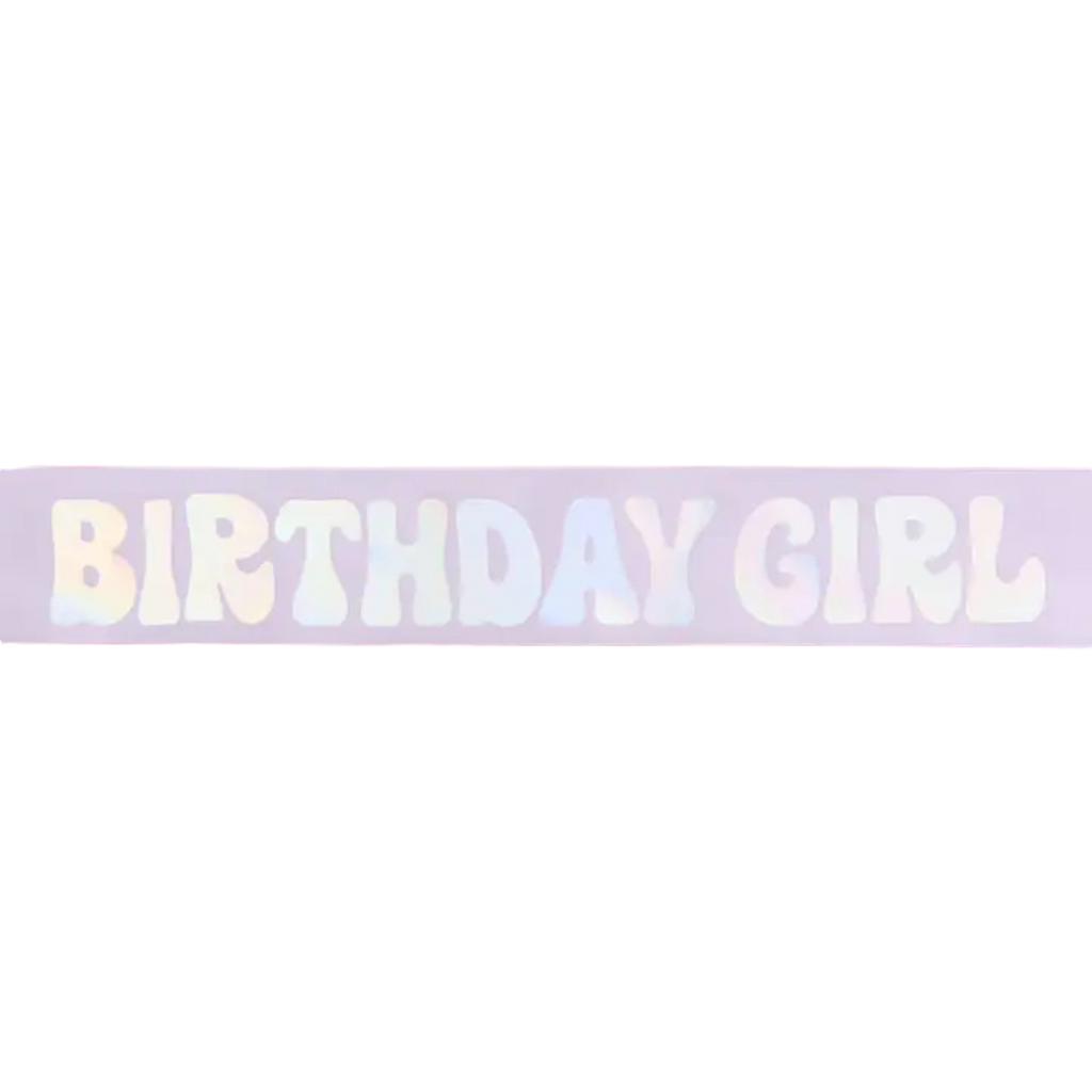 iridescent pink birthday girl sash with bold letters for birthday theme from Parte Haus party supply store in Bethesda MD
