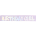 iridescent pink birthday girl sash with bold letters for birthday theme from Parte Haus party supply store in Bethesda MD