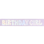 iridescent pink birthday girl sash with bold letters for birthday theme from Parte Haus party supply store in Bethesda MD