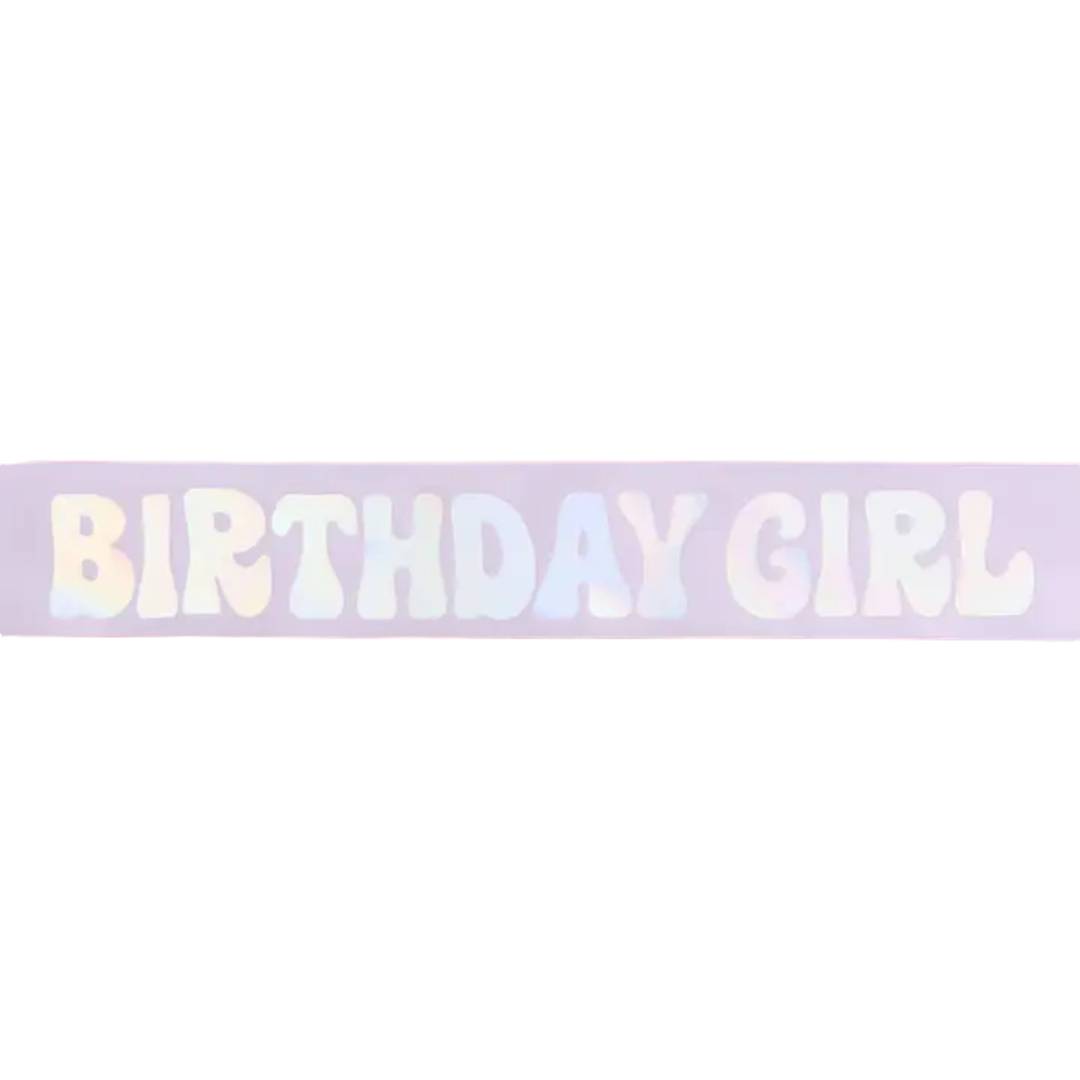 iridescent pink birthday girl sash with bold letters for birthday theme from Parte Haus party supply store in Bethesda MD