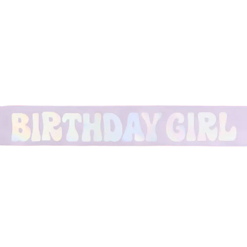 iridescent pink birthday girl sash with bold letters for birthday theme from Parte Haus party supply store in Bethesda MD