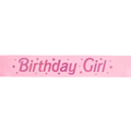 Pink Birthday Girl sash with glitter stars for birthday celebration from Parte Haus party supply store in Bethesda MD
