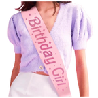 Pink Birthday Girl sash with glitter letters for birthday from Parte Haus party supply store in Bethesda MD