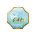 Blue foil balloon with Oh Baby and gold stars for baby shower from Parte Haus party supply store in Bethesda MD