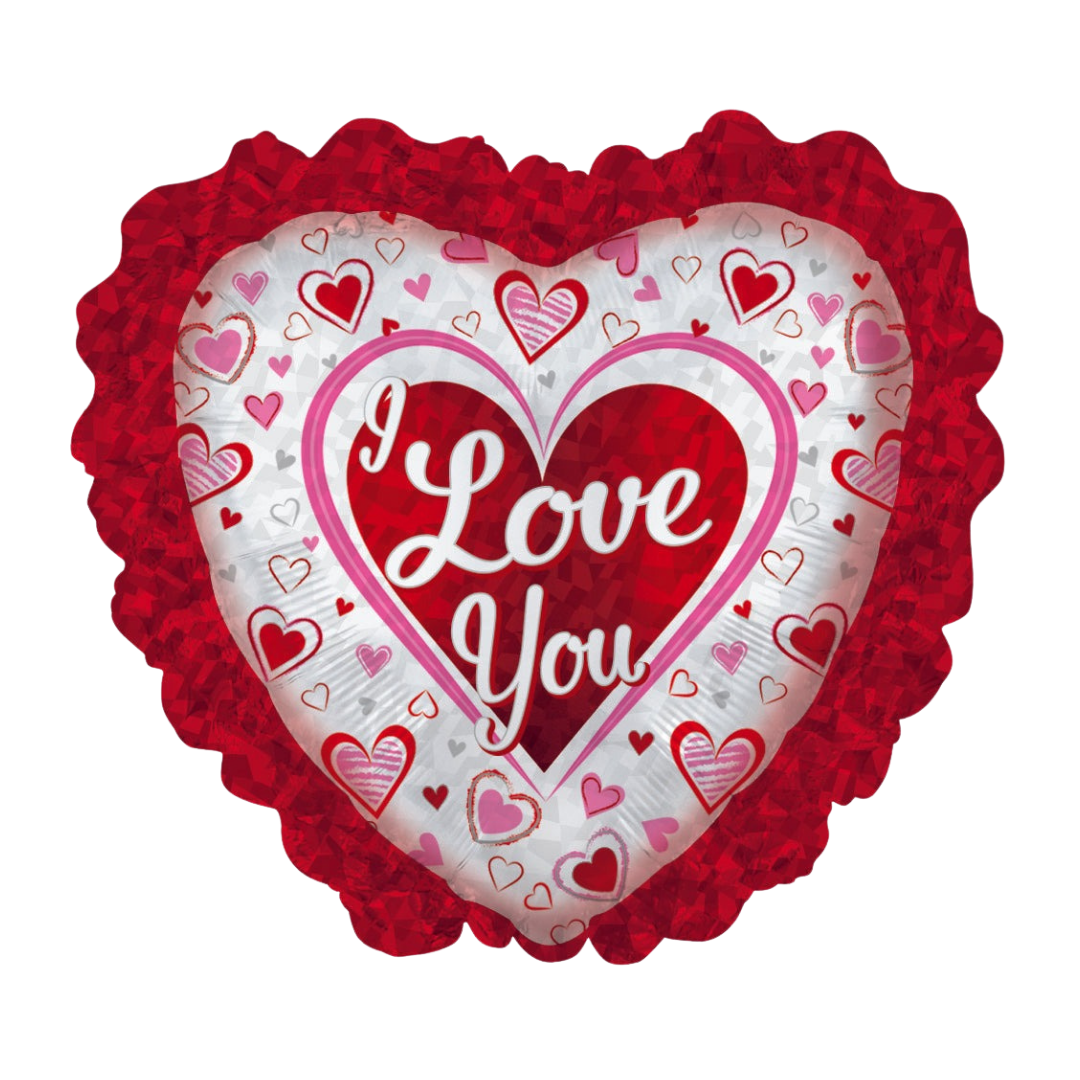 Red Pink Prism Ruffle Valentine’s Day Heart Foil Balloon, 32in