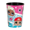 pink and blue LOL Surprise plastic cup with cartoon faces birthday theme from Parte Haus party supply store in Bethesda MD