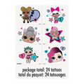 Colorful LOL Surprise temporary tattoos featuring cartoon dolls birthday theme from Parte Haus party supply store in Bethesda Maryland