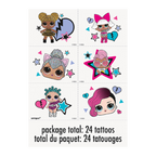 Colorful LOL Surprise temporary tattoos featuring cartoon dolls birthday theme from Parte Haus party supply store in Bethesda Maryland
