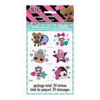 Multicolor LOL Surprise temporary tattoos with cartoon girls for kids birthday from Parte Haus party supply store in Bethesda MD.