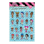 Blue LOL Surprise sticker sheet with colorful cartoon dolls birthday theme from Parte Haus party supply store in Bethesda MD