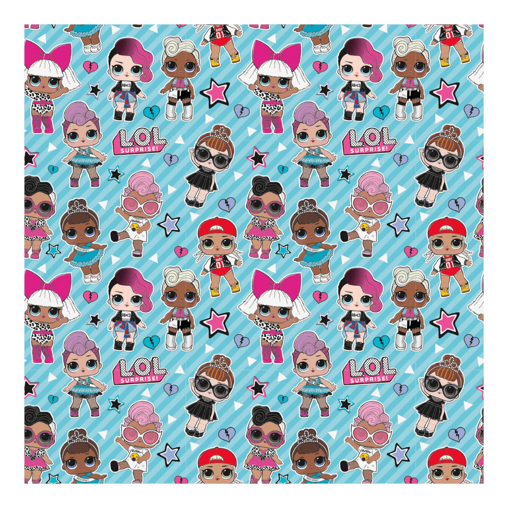 Colorful LOL Surprise character paper with blue background birthday theme from Parte Haus party supply store in Bethesda Maryland