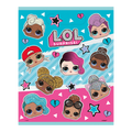 Colorful LOL Surprise sticker sheet with cartoon doll faces for kids birthday theme from Parte Haus party supply store in Bethesda MD