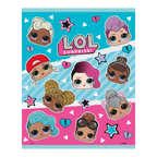 Colorful LOL Surprise sticker sheet with cartoon doll faces for kids birthday theme from Parte Haus party supply store in Bethesda MD