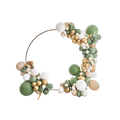 Green white and gold balloon arch with floral accents for celebration from Parte Haus party supply store in Bethesda Maryland