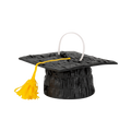 Black graduation cap piñata with yellow tassel for graduation from Parte Haus party supply store in Bethesda MD