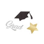 Black and gold graduation confetti with cap star Grad text from Parte Haus party supply store in Bethesda MD