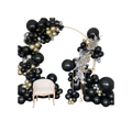 Black and gold balloon arch with cream chair modern event decor from Parte Haus party supply store in Bethesda Maryland
