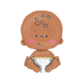 Brown baby-shaped balloon with blue details for baby shower from Parte Haus party supply store in Bethesda MD
