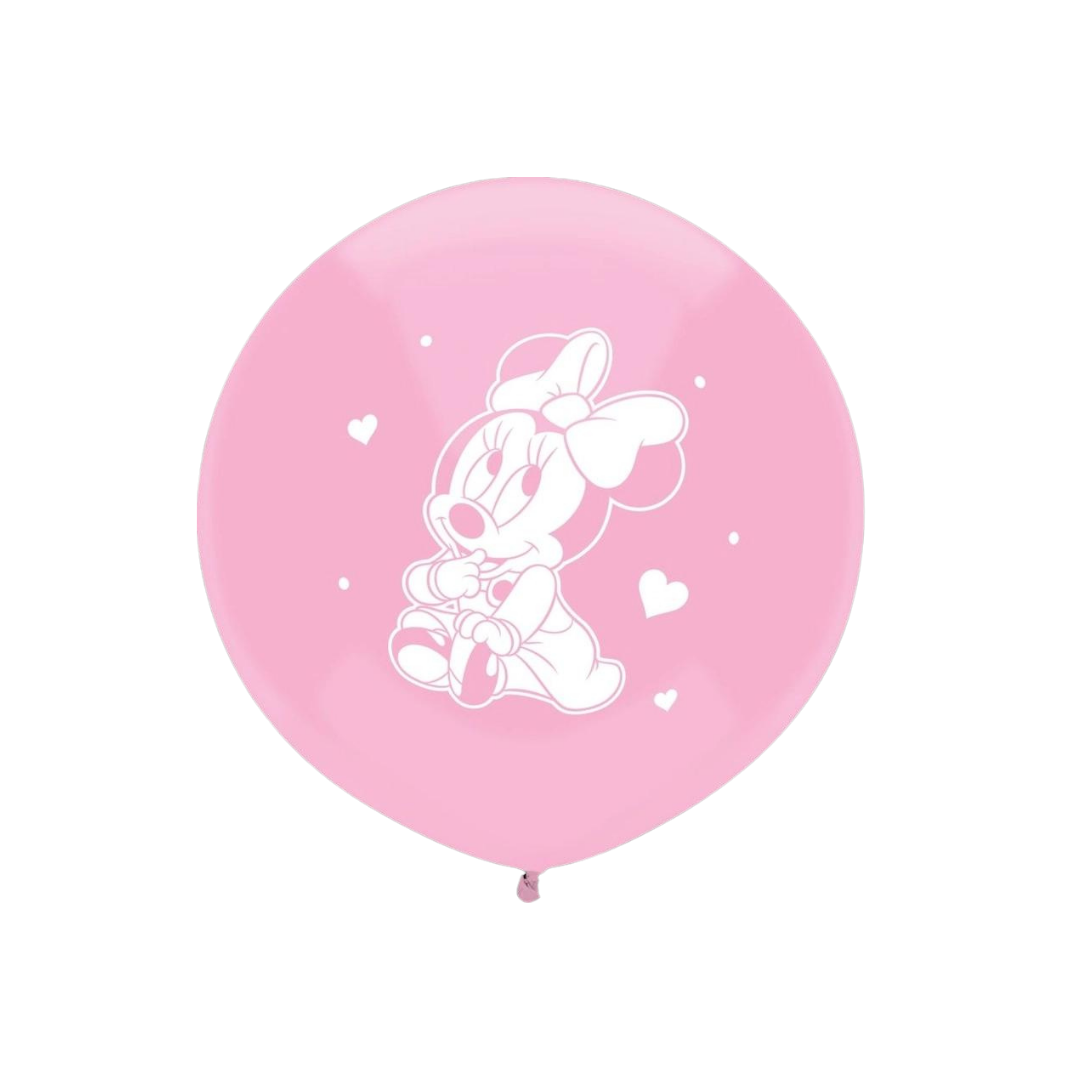 Pink balloon with cute cartoon mouse and hearts for birthday theme from Parte Haus party supply store in Bethesda MD.