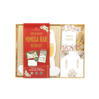 red and gold holiday mimosa bar decor kit with floral cards for Christmas or New Year from Parte Haus party supply store in Bethesda MD