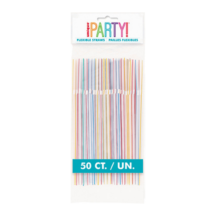 Assorted Colors Striped Flex Plastic Straws - 50 pk