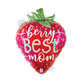 Red strawberry balloon with berry best mom text for Mother's Day from Parte Haus party supply store in Bethesda Maryland