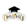 Black and gold graduation congrats balloon with confetti design from Parte Haus party supply store in Bethesda MD