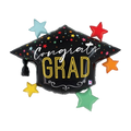 Black graduation cap balloon with colorful stars graduation from Parte Haus party supply store in Bethesda MD.
