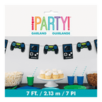 Black and blue video game controller and handheld garland banner gamer birthday from Parte Haus party supply store in Bethesda MD