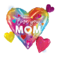 Rainbow heart balloon with love you mom text and colorful hearts for Mother's Day from Parte Haus party supply store in Bethesda MD.