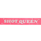 Pink shot queen sash with white lettering and stars bachelorette party from Parte Haus party supply store in Bethesda Maryland