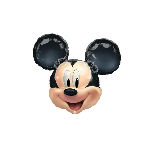 Black and beige Mickey Mouse foil balloon with smiling face for birthday theme from Parte Haus party supply store in Bethesda Maryland