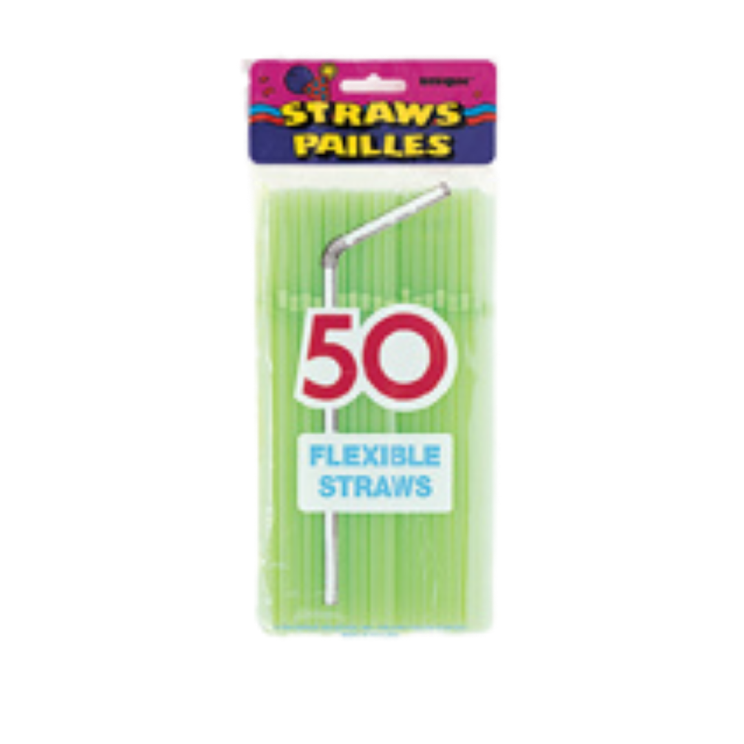 Neon Colors Designer Flex Plastic Straws - 50 pk