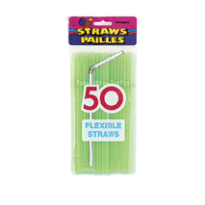 Neon Colors Designer Flex Plastic Straws - 50 pk