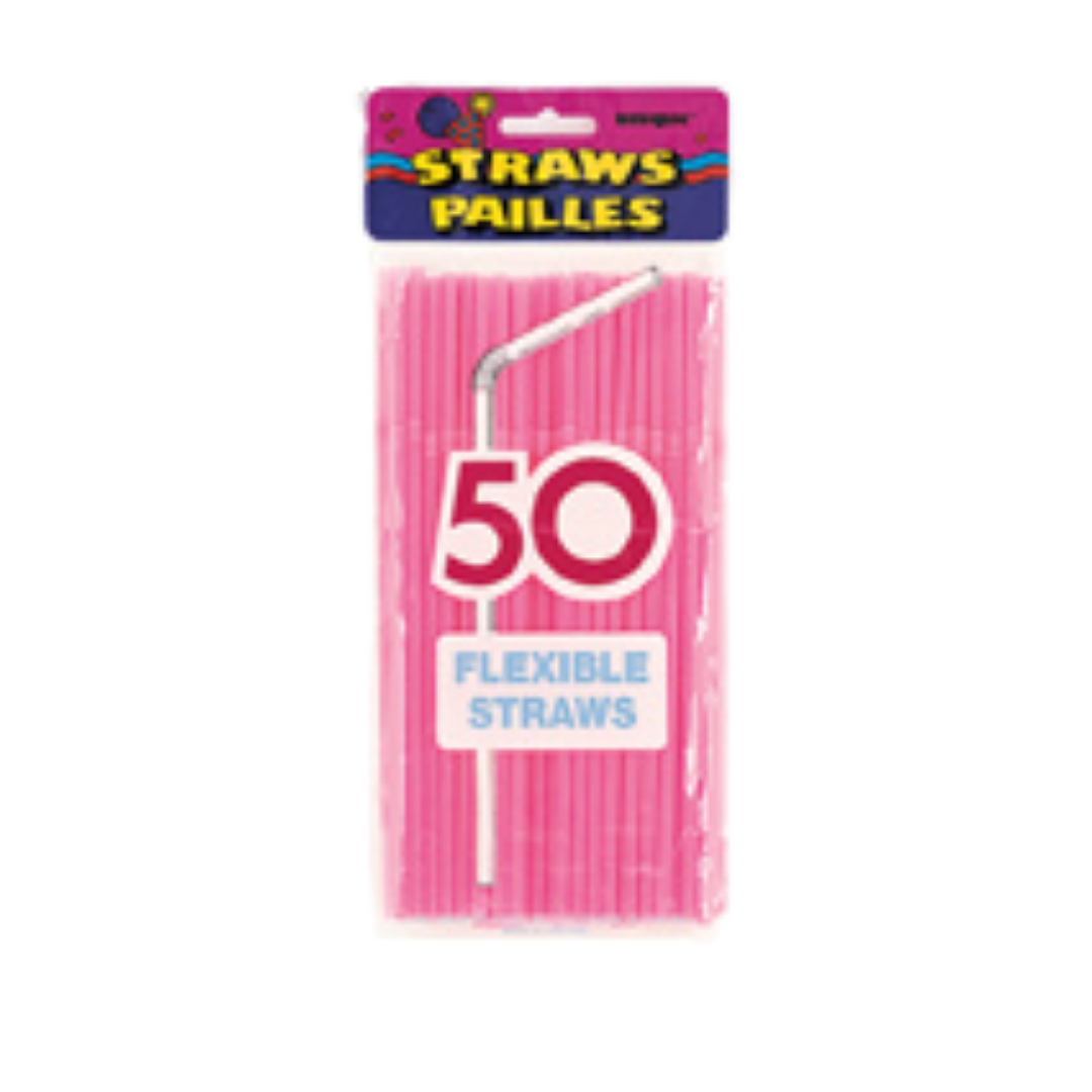 Neon Colors Designer Flex Plastic Straws - 50 pk