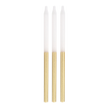 White and gold birthday candles with tall elegant design for celebrations from Parte Haus party supply store in Bethesda MD
