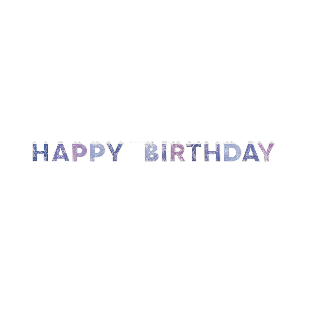 Purple glitter happy birthday letter banner for birthday celebration from Parte Haus party supply store in Bethesda MD