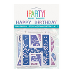 Blue and purple happy birthday banner with star pattern for birthday celebration from Parte Haus party supply store in Bethesda MD