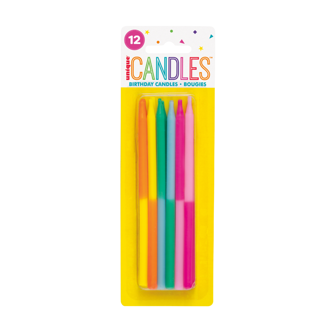 Multicolored Two-Color Birthday Candles - 12 pk