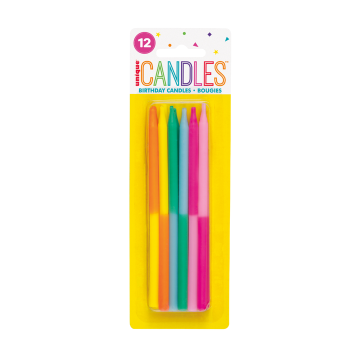 Multicolored Two-Color Birthday Candles - 12 pk