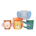 Colorful animal face paper cups for safari birthday from Parte Haus party supply store in Bethesda Maryland