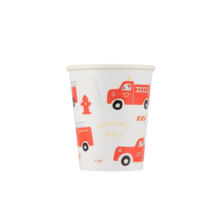 White and Red Fire Truck Cups