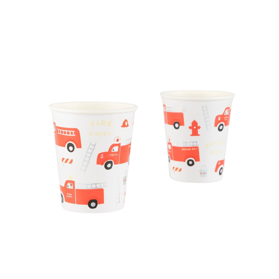 White and Red Fire Truck Cups