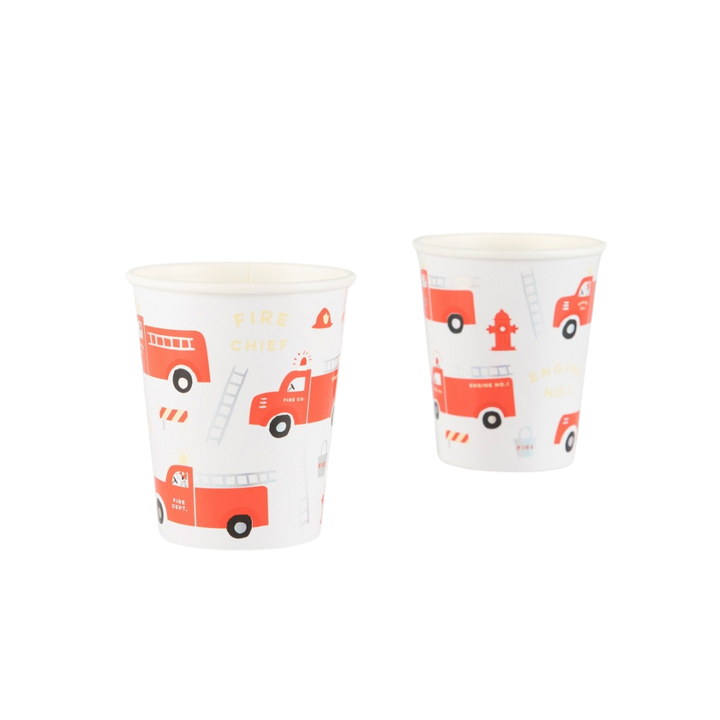 White and Red Fire Truck Cups