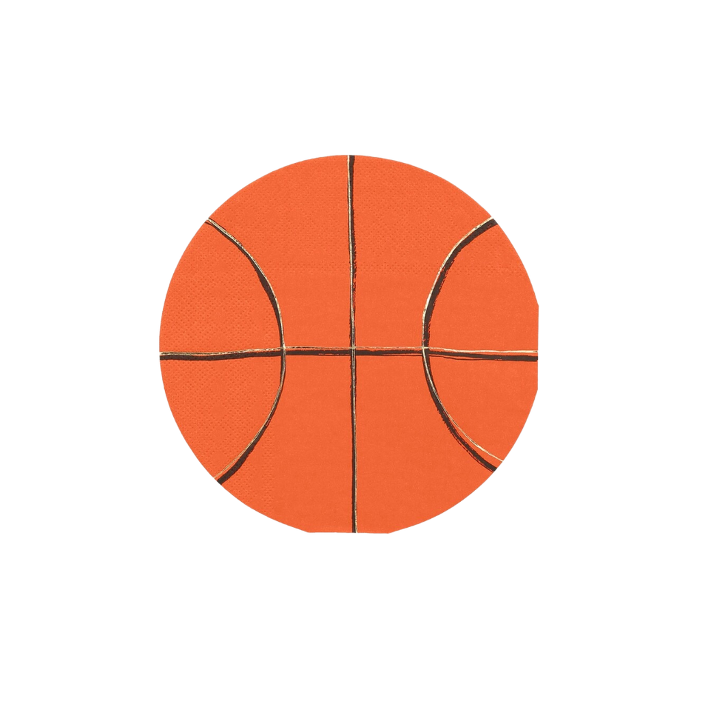 Orange basketball napkin round design sports birthday from Parte Haus party supply store in Bethesda MD.