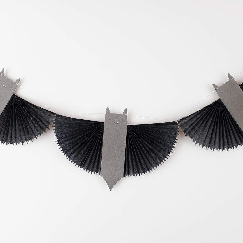 Black bat garland Halloween paper banner decor from Parte Haus party supply store in Bethesda, MD